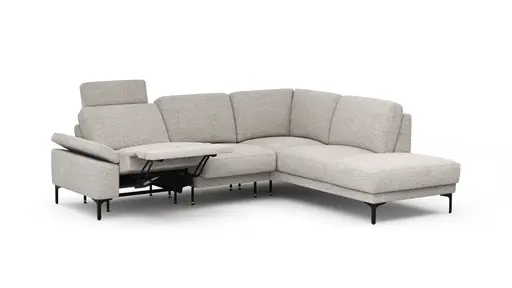 Ecksofa Matero - 2-Sitzer mit Ecke rechts inkl. Relaxfunktion motorisch und Sitzvorzug, Stoff, Hellgrau