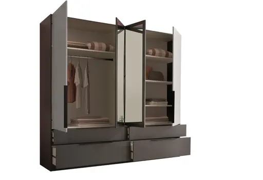 Drehtürensvhrank- B ca. 228 cm, Graphit, Lichtgrau, Spiegel