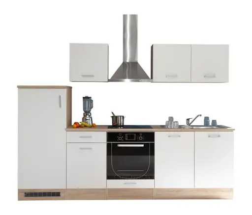 Küchenblock- inkl. E-Geräte, B ca. 270 cm, Eiche Dekor, Weiß Matt