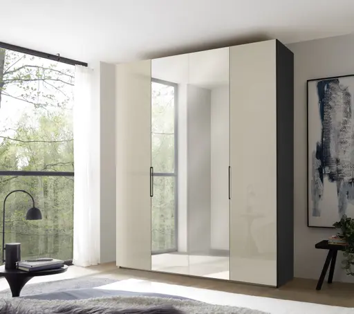 Drehtürenschrank - B ca. 200 cm, Sandglas, Spiegel, Dekor Anthrazit