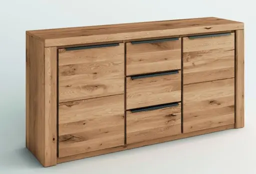 Sideboard - Eiche Dekor, Eiche Massiv, Geölt, Glas