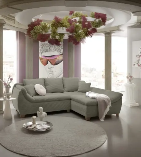 Ecksofa JAMILA - 2-Sitzer, Ecke rechts, Stoff, Taupe