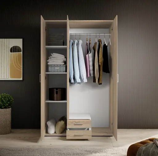 Drehtürenschrank- B ca. 120 cm, Eiche Dekor, Spiegel