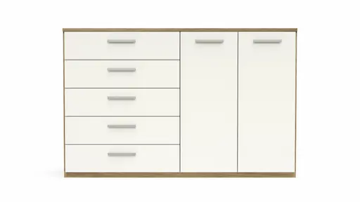 Kommode Viana - Balkeneiche furniert, Weiß