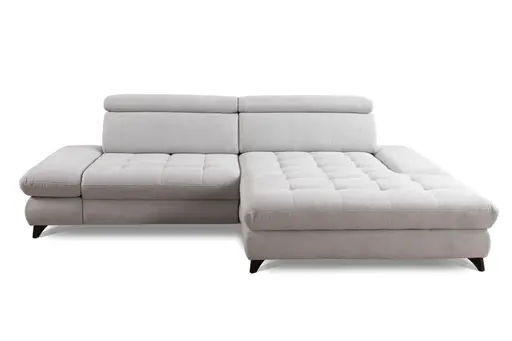 Ecksofa - 1,5-Sitzer mit Longchair rechts, Rückenlehne verstellbar, Stoff, Silbergrau