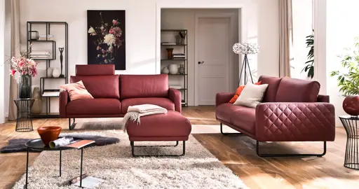 Sofa - 3-Sitzer, Leder, Rot