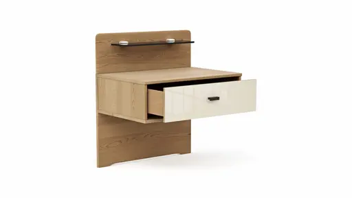 Nachttisch Lenoso - Eiche Nachbildung, Glas Champagner