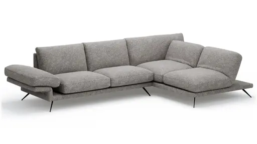 Ecksofa Valdemoro - 2,5-Sitzer mit Longchair rechts inkl. Rückenlehne verstellbar, Stoff, Grau