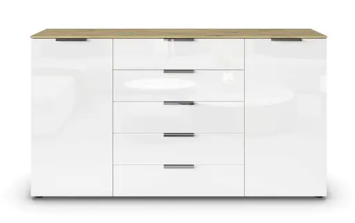 Kommode RIPP- Eiche Dekor, Glas, Weiß