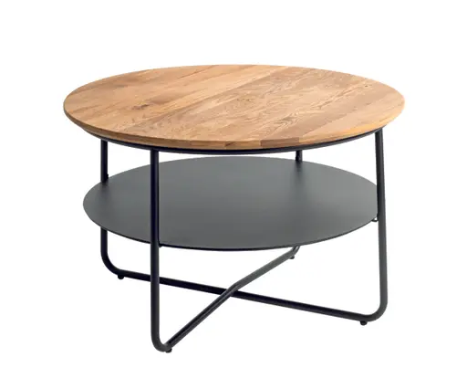 Couchtisch - Ø/H ca. 70x45 cm, Eiche massiv geölt, Schweizer Kante, Schwarz