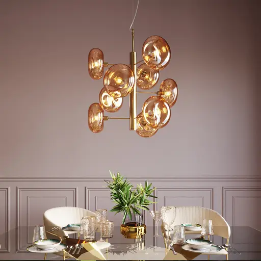 Deckenleuchte- Stahl. Messing, beschichtet, Goldfarben, Glas, beschichtet