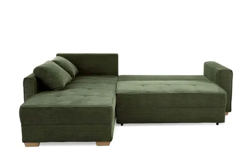 Ecksofa JAMELL - 2,5-Sitzer, Ecke rechts inkl. Schlaffunktion mit Bettkasten, Stoff, Grün