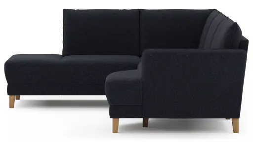 Sofa Stamford - Ecksofa 2-sitzig und Abschlusshocker links mit 3,5-Sitzer, Bogen rechts, Stoff, Dunkelblau