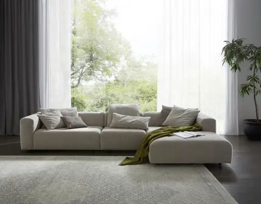 Ecksofa Caruso - 3-Sitzer, Longchair rechts, Stoff, Graubeige