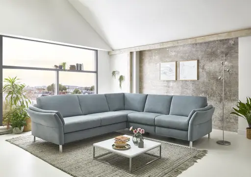 Ecksofa - 3-Sitzer mit Ecke rechts, Microfaser, Eisblau