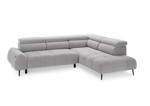 Ecksofa - 2-Sitzer mit Ecke rechts, Sitzvorzug motorisch, Kopfteil verstellbar, Stoff, Hellgrau