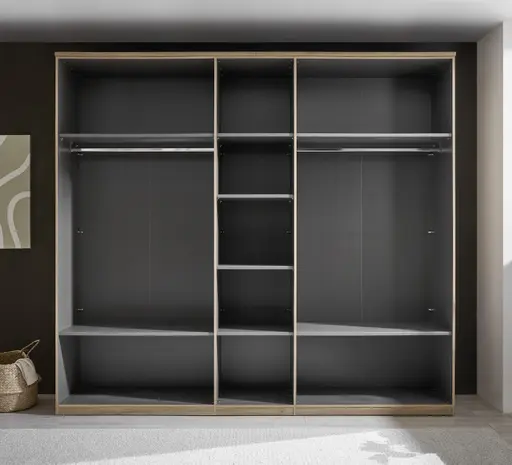 Drehtürenschrank - B. ca. 250,4 cm, Außentüren Holzdekor, Mitteltüren Beige