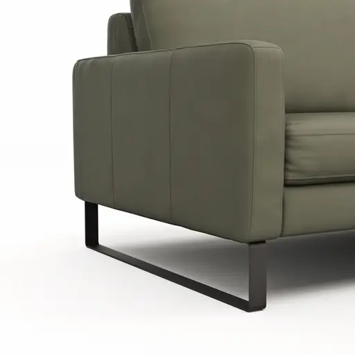 Sofa Enna - 3,5-Sitzer, Armlehne A, Leder, Olive, Kufe, Schwarz