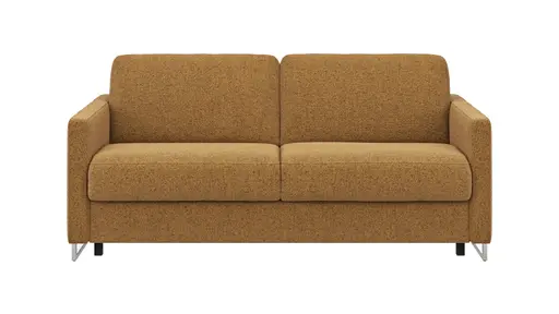 Sofa Nuoro - 2,5-Sitzer inkl. Schlaffunktion, Armlehne mit Kufe, Stoff, Cognac