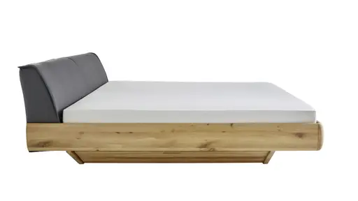 Bett Foresta - Liegefläche ca. 180x200 cm, Asteiche massiv, Bianco, Leder, Anthrazit