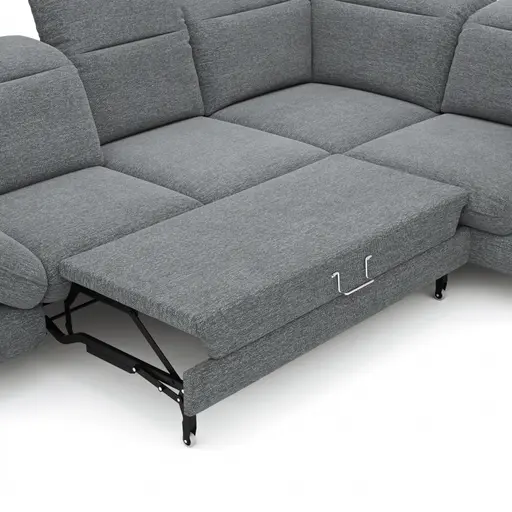 Ecksofa Alegria - 2,5-Sitzer mit Ecke rechts inkl. Schlaffunktion und Kopfteil/ Armteil/ Sitztiefe verstellbar, Stoff, Graublau