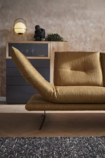 Ecksofa Lucero - 2-Sitzer mit Longchair rechts inkl. Rückenlehne/Armlehne/Sitztiefe verstellbar und drehbares Sitzelement, Stoff, Senfgelb