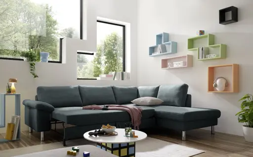 Ecksofa COOL - 2,5-Sitzer mit Ecke rechts, Querschläfer, Stoff, Anthrazit