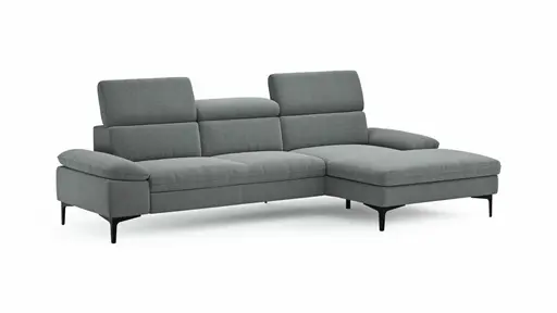 Ecksofa Felipa - 2,5-Sitzer mit Longchair rechts inkl. Kopfteil verstellbar, Stoff, Grau