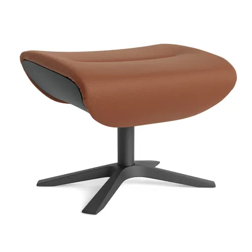 Hocker Avina - Leder, Cognac, Holzschale schwarz