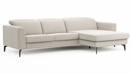 Ecksofa Rafaela 2.0 - 2,5-Sitzer mit Longchair rechts inkl. Sitzvorzug, Kopteilverstellung motorisch und Relaxfunktion motorisch im Longchair, Stoff, Champagner