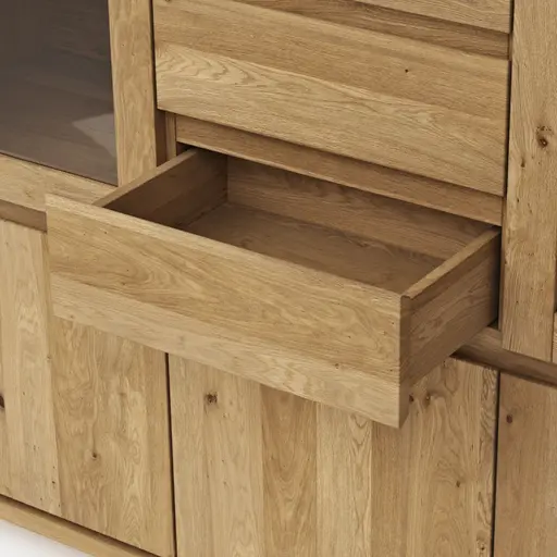 Highboard Bakersfield - sichtbare Rückwand geschroppt, Asteiche massiv, geölt