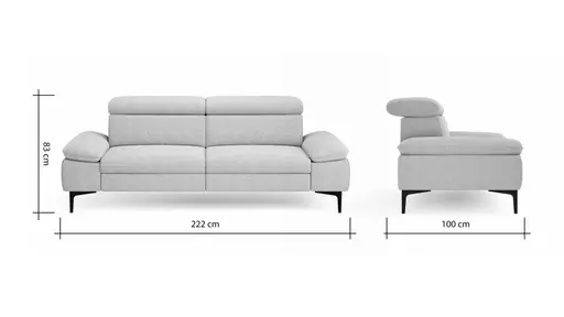 Sofa Felipa - 3-Sitzer inkl. Kopfteil verstellbar, Stoff, Grau