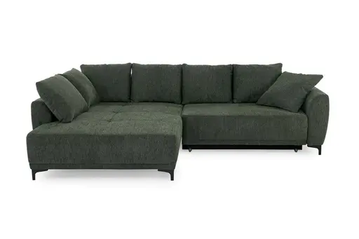 Ecksofa JACEK - 3-Sitzer, Ecke rechts inkl. Schlaffunktion mit Bettkasten, Stoff, Grün