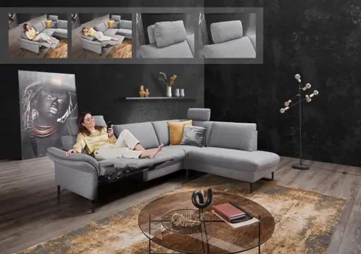 Ecksofa - 3-Sitzer mit Ecke rechts, Stoff, Grau