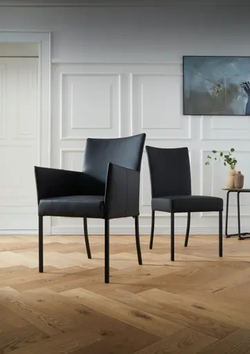 Armlehnstuhl Penthouse - Leder, Schwarz, 4 Fuß, Metall, Schwarz