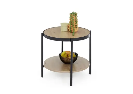 Beistelltisch - Ø/H ca. 52x45 cm, Artisan Eiche Nachbildung, Schwarz