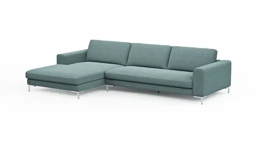 Ecksofa Solano - Longchair Links mit 2,5-Sitzer, Boucle, Seablue