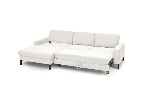 Ecksofa CALM MOVE 2.0 - Longchair links mit 2,5-Sitzer, Schlaffunktion, Feincord, Weiß