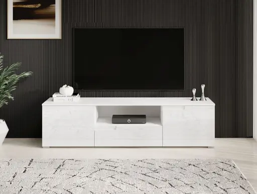 Lowboard - B ca. 165 cm, Weiß, Weiß Hochglanz