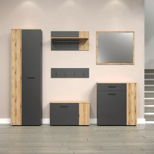 Garderobenschrank - B ca. 60 cm, Anthrazit, Eiche Coast Evoke Nachbildung