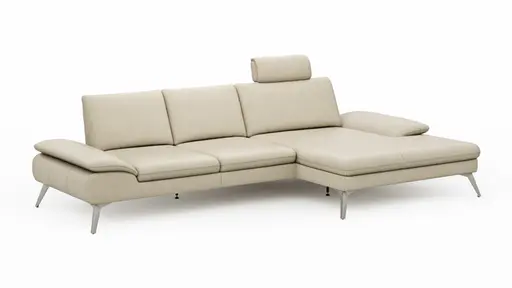 Ecksofa Collina - 2,5-Sitzer, Longchair rechts, inklusive Kopfstütze, Leder, Ecru