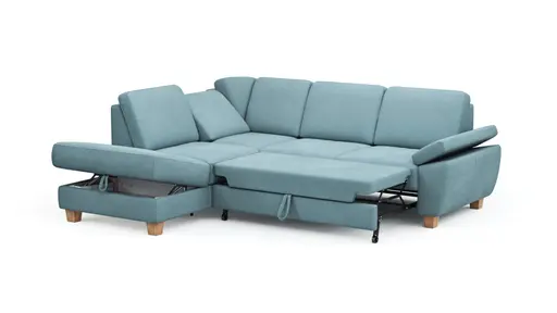 Ecksofa Sommerville - Ecke links mit 2,5-Sitzer, inkl. Schlaffunktion, Relaxfunktion (manuell), Stoff, Hellblau