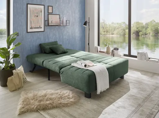  Faltsofa Easy - 2-Sitzer ohne Armlehne, ca. 140 cm inkl. Schlaffunktion, Stoff, Dunkelgrün