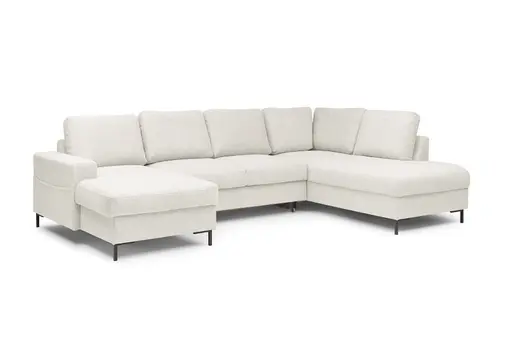 Wohnlandschaft - Longchair links mit 2-Sitzer und Ecke rechts, Stoff, Creme