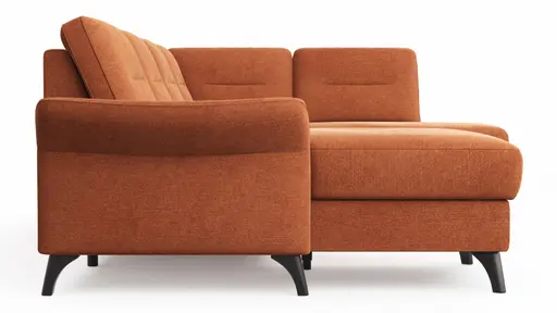 Wohnlandschaft Almyra - Longchair links inkl. Bettkasten und Armlehne klappbar, 2,5-Sitzer inkl. Vorziehsitz (motorisch), Ottomane rechts, Stoff, Kupfer