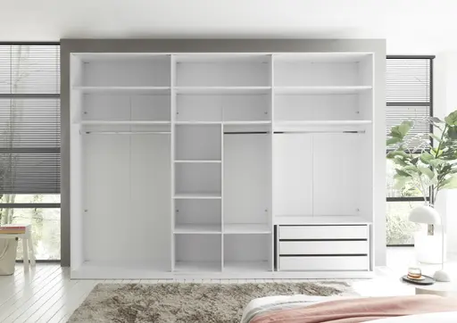 Drehtürenschrank- B ca. 300 cm, Weiß, Weiß Hochglanz