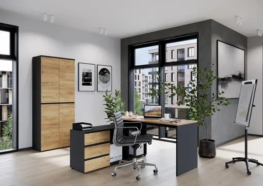 Winkelschreibtisch GRIFFIN - LB ca. 146x145 cm, Eiche Nachbildung, Graphit