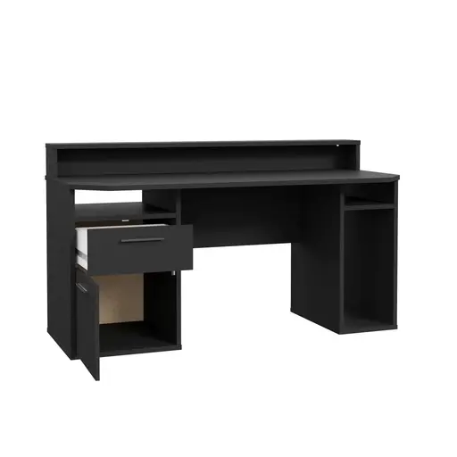 Schreibtisch FJODOR - mit Beleuchtung, Schwarz matt