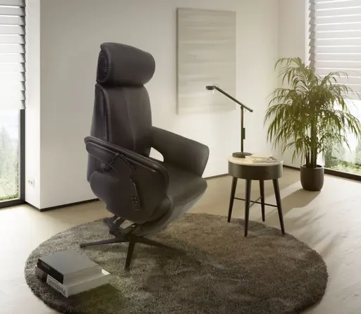 TV-Sessel MATHIS - drehbar, Aufstehhilfe, Relaxfunktion, Kopfteilverstellung, Leder, Chocolate