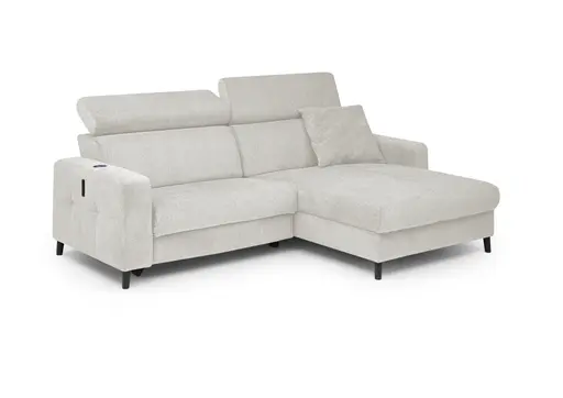 Ecksofa JANKO - 1-Sitzer mit Longchair rechts, Relaxfunktion motorisch, Stoff, Beige